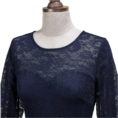 Miniatura 6 de MISSMAY Vestido largo formal de dama de honor con volantes y encaje floral para mujer