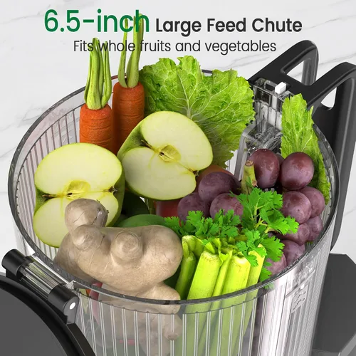 Miniatura 4 de Floisdace J8 Exprimidor de prensa en frío, máquinas exprimidoras de canal de alimentación extra ancha de 6.5 pulgadas, máquinas exprimidoras lentas