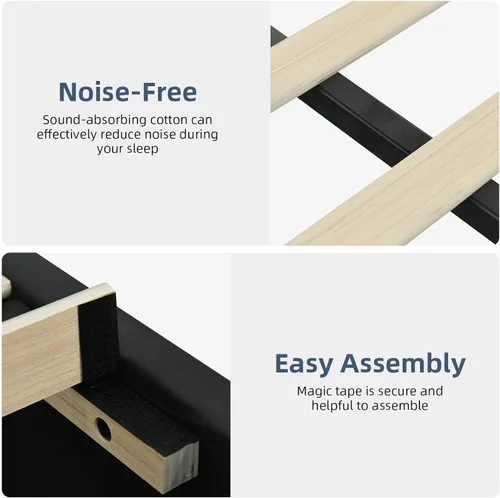Miniatura 5 de REVOMINCA Base de cama tapizada individual con luces LED, plataforma de piel sintética con cabecera y soporte de listones de madera, no necesita