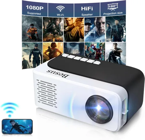 Miniatura 2 de Mini Proyector, Proyector de Video WiFi HD 1080P, Proyector Portátil para Exteriores con Trípode, Regalo para Niños, Proyector de Cine en Casa