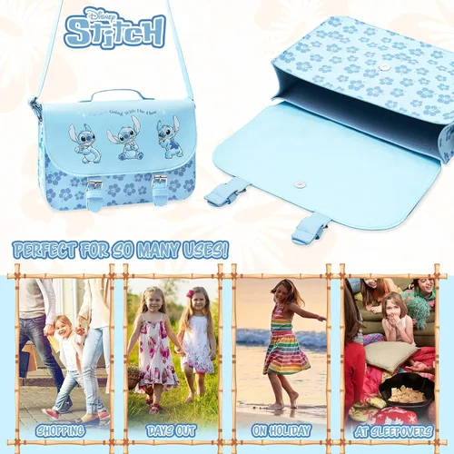 Miniatura 5 de Disney Bolsa de puntada para niñas, bolsa cruzada Lilo y Stitch, Azul, Duradero