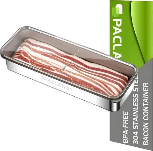 Miniatura 8 de Contenedor de Tocino para Nevera, 1 Paquete de Contenedores Herméticos de Carne para Delicatessen de Acero Inoxidable 304 con Tapas para Nevera