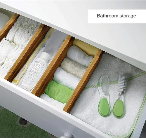 Miniatura 5 de Juego de 4 separadores de cajones de bambú, organizadores de cajones ajustables para cocina, dormitorio, baño, tocador y oficina (17 a 22 pulgadas)