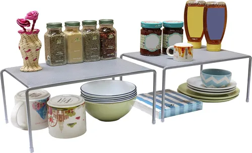 DecoBros gabinete de cocina y estantes organizadores apilables y expandibles, plateado Gris
