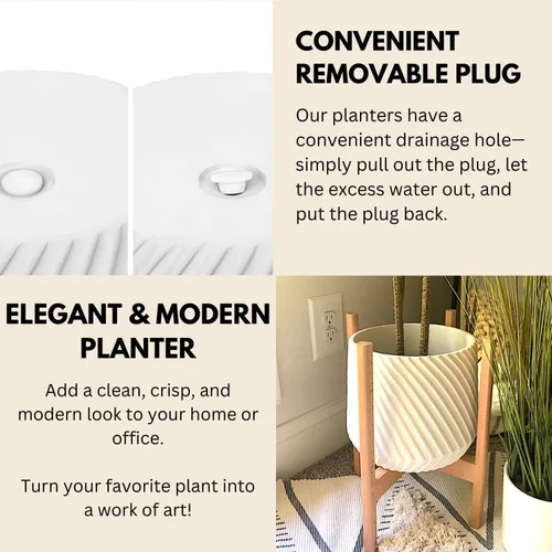 Miniatura 4 de Macetas de Fox & Fern – Ajuste perfecto a mediados del siglo moderno soporte para plantas – tapón de drenaje