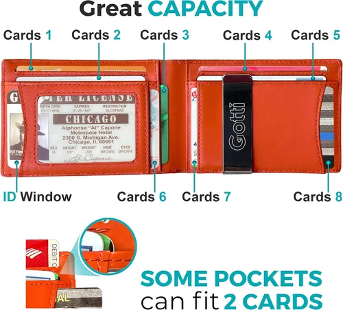 Miniatura 3 de Gotti Carteras para hombre, bloqueo RFID plegable, NegroGris, Naranja, Clip para dinero Sin compartimento para efectivo