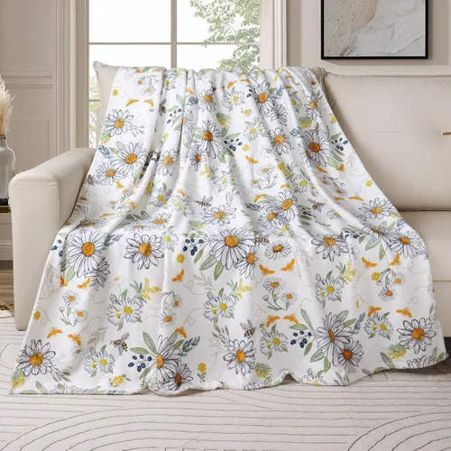 Tupmnbry Manta floral de margaritas y girasoles, manta de franela súper suave, manta de cama ligera y esponjosa para cama, sofá y viajes, 50 x 60