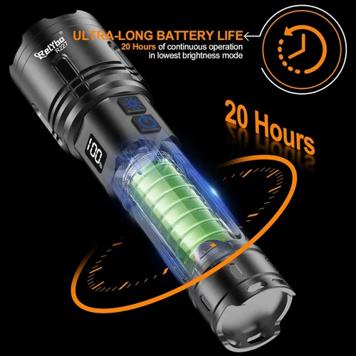 Miniatura 8 de Relybo Linternas recargables de alto lúmenes, linterna LED de 100000 lúmenes, linternas superbrillantes de alta potencia, largo alcance de 5000