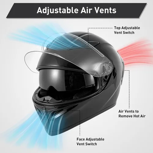 Miniatura 5 de SPARK Casco de motocicleta de cara completa para adultos, aprobado por DOT, ligero y ventilado, doble visera para hombres y mujeres, motos de nieve