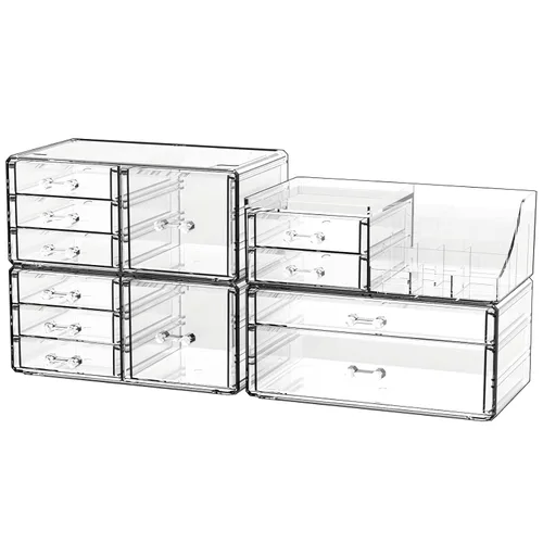 Miniatura 11 de Organizadores de maquillaje acrílicos transparentes y almacenamiento para tocador, organizador de cuidado de la piel para baño con 5 cajones