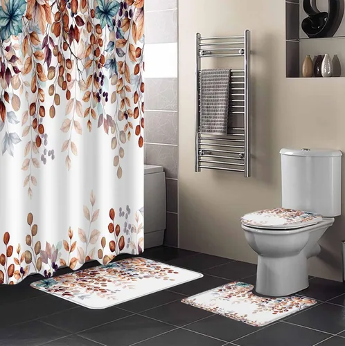 Juego de baño de Acción de Gracias con cortina de ducha, alfombra y accesorios, cortina de bañera de 72 x 72 pulgadas de largo con alfombra de baño