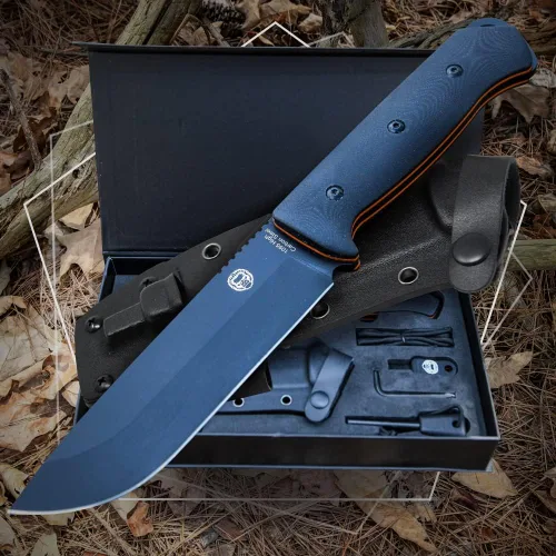 Miniatura 9 de Holtzman's Gorilla Survival Bushwhacker Cuchillo de hoja fija con arrancador de fuego, raspador G10 y Paracord (negro) - Ideal para acampar y Negro