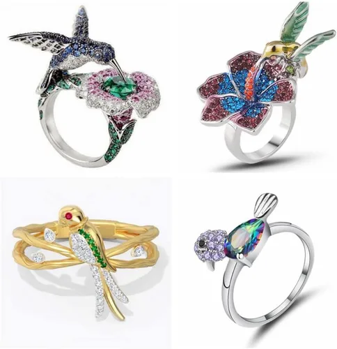 Crystal Rhinestones Bird Flower Ring Fashion Women's Rose Gold Plated Ring Wedding Engagement Ring Jewelry