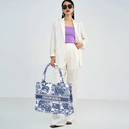 Miniatura 5 de FENGJINRUHUA Bolso de mano pintado de lujo grande de moda para mujer, bolsos de hombro de cuero, bordado de capacidad, bolso retro exquisito