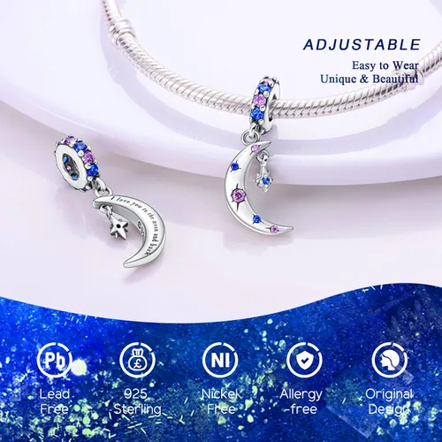 Miniatura 5 de NUJIFFY Abalorios de plata de ley 925 para pulseras y collares, pulseras solares con dije de estrella de mar y estrella, conchas de estrella de mar
