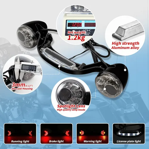 Miniatura 6 de TCT-MOTORPARTS Barra de luz de freno LED trasera para Harley Street Glide FLHX Special FLHXS Road King Glide 2010-2025 2023 2022