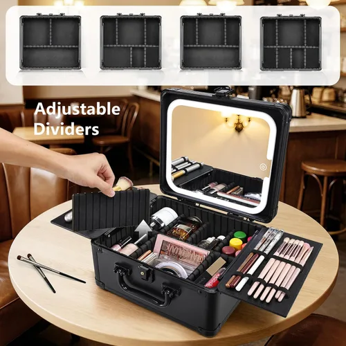 Miniatura 3 de Faquenc Estuche de maquillaje con espejo iluminado magnético, caja organizadora de maquillaje, estuche de cosméticos de viaje con espejo LED de 3