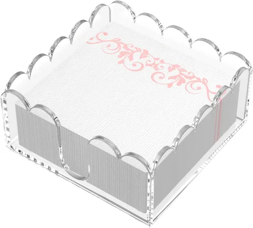 YAGELI Servilletero acrílico transparente – Elegante bandeja festoneada para cóctel, baño, cocina y comedor – Toalla de papel plana y organizador de