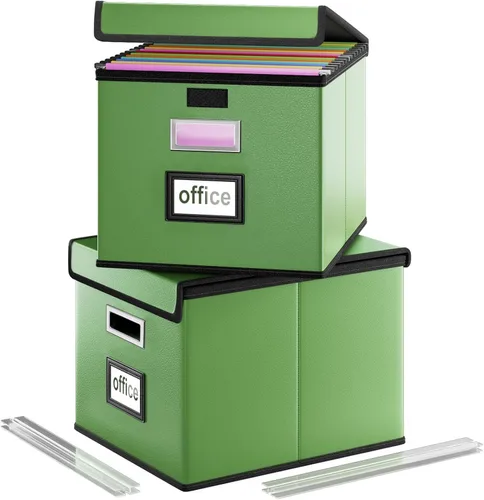 Miniatura 62 de Caja Organizadora de Archivos con Tapa, Caja Organizadora Plegable de Cuero Sintético para Carpetas Colgantes con Rieles de Plástico, Cajas (cuero)