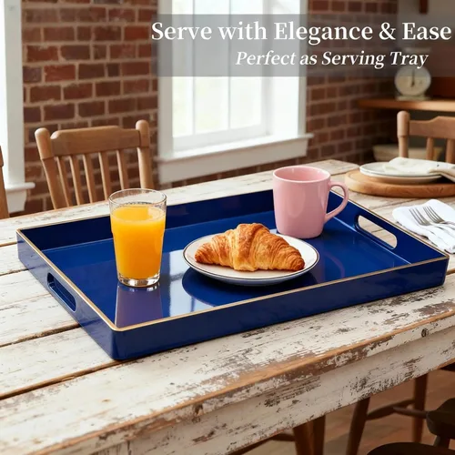 Miniatura 4 de Bandeja Decorativa, Bandeja Rectangular de Plástico con Asas, Moderna Bandeja de Tocador y Bandeja para Servir para Baño, Cocina, Otomana y Mesa