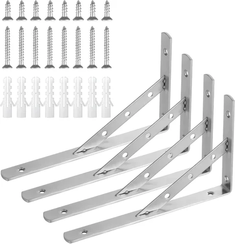Miniatura 10 de Soportes sólidos para estantes de 8 pulgadas, soportes en L resistentes, soporte de ángulo de acero inoxidable, carga máxima de 440 libras, paquete
