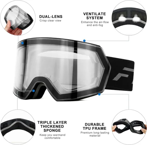 Miniatura 4 de FMY - Gafas de esquí para hombres, mujeres y jóvenes - Gafas de snowboard y esquí con protección antivaho UV400 para adultos