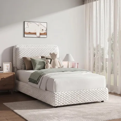 Miniatura 15 de REVOMINCA Marco de cama tamaño individual, marco de cama de nube con 2 cabeceras de almohada suaves, marco de cama tapizado de felpa de piel