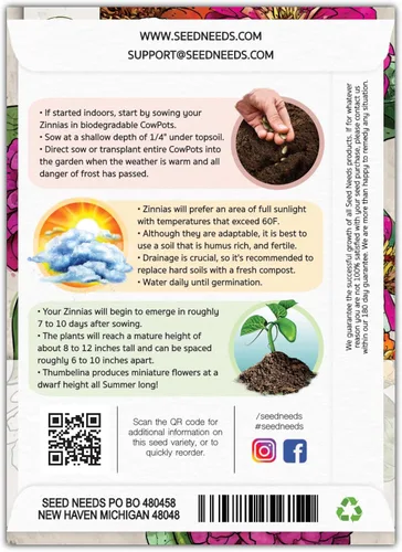 Miniatura 2 de Seed Needs Thumbelina Semillas de zinnia para plantar, flores anuales de corte enano de polinización abierta, cultiva un jardín de mariposas