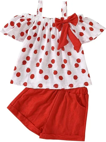 Hipea Ropa de verano para bebés y niñas pequeñas, camisola con volantes, lunares y pantalones cortos casuales, ropa para recién nacida