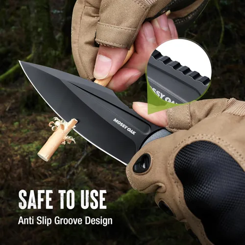 Miniatura 7 de MOSSY OAK Cuchillo de caza con funda, cuchillo de hoja fija de espiga completa de 8.5 pulgadas, cuchillos al aire libre para supervivencia, Mango