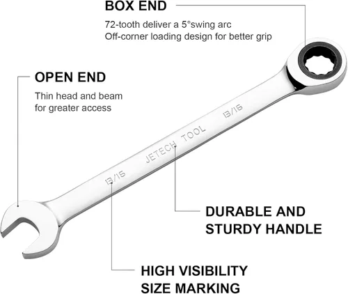 Miniatura 2 de Jetech Llave combinada de trinquete de 13/16 pulgadas, llave de engranajes de grado industrial con diseño de 12 puntos, trinquete de 72 dientes