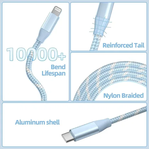 Miniatura 4 de MenoSupp Paquete de 3 cables USB C a Lightning de 6 pies de carga rápida para iPhone de carga rápida tipo C a Lightning para iPhone 14 13 12 11 Pro