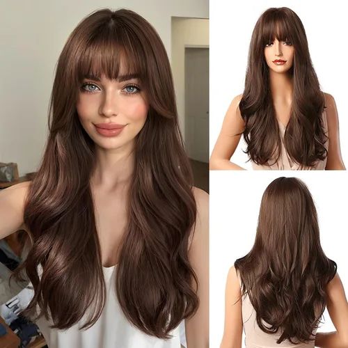 Miniatura 14 de Esmee Pelucas largas y onduladas para mujer, cabello sintético natural, resistente al calor, para uso diario y fiestas, cosplay, 24 pulgadas