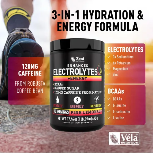 Miniatura 4 de Electrolitos en polvo con cafeína, mezcla de bebida de energía e hidratación cetogénica mejorada, polvo de electrolitos sin azúcar con BCAA