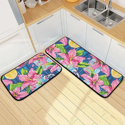 Miniatura 13 de Alfombras de cocina con girasoles para cocina, 2 piezas de búfalo a cuadros, girasol, antifatiga, alfombra antideslizante para piso, alfombra