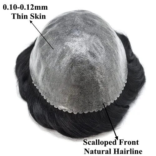 Miniatura 3 de Toupee de cabello humano completo Poly para hombre, pieza de cabello duradero inyectado PU sistema de reemplazo de cabello natural línea capilar 1#