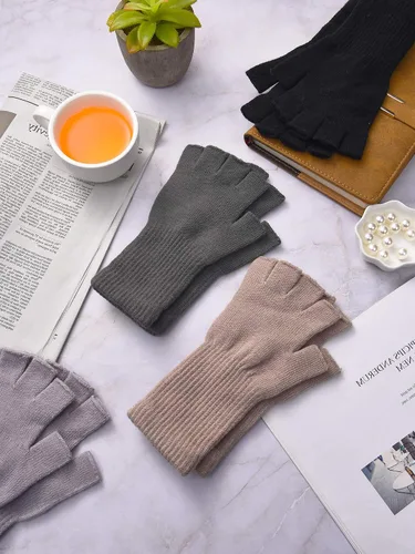 Miniatura 6 de Guantes sin dedos para mujer, guantes de medio dedo de invierno, elásticos, sin dedos, unisex