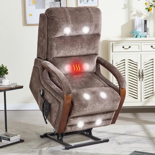 Miniatura 9 de Silla reclinable eléctrica para personas mayores, silla elevadora de doble motor con masaje por vibración y calor, reclinable plano con reposabrazos