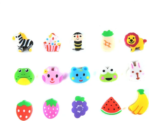 Miniatura 3 de 300 piezas de borradores de frutas de animales, surtido de pequeños borradores de lápices para niños para recuerdos de fiesta, relleno de regalos