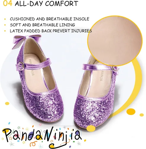 Miniatura 186 de PANDANINJIA Vestido de jada para niñas y niños pequeños, zapatos de princesa Mary Jane con tacones con lazo para fiesta, boda, boda