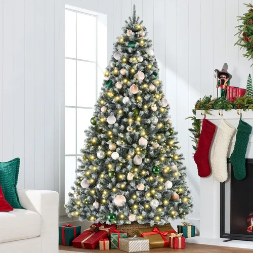 Miniatura 4 de Best Choice Products Artificial Frosted Christmas Tree, 7.5ft Premium Pre-Lit Realistic Spruce Holiday Décor w/Dense Branches, Metal Base – Blue
