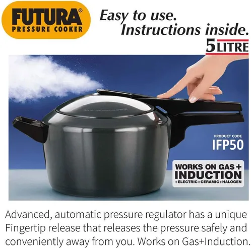 Miniatura 3 de Hawkins Futura - Olla a presión de 5 litros, olla a presión con tapa interior anodizada dura, cocina de inducción, olla de sartén, color negro