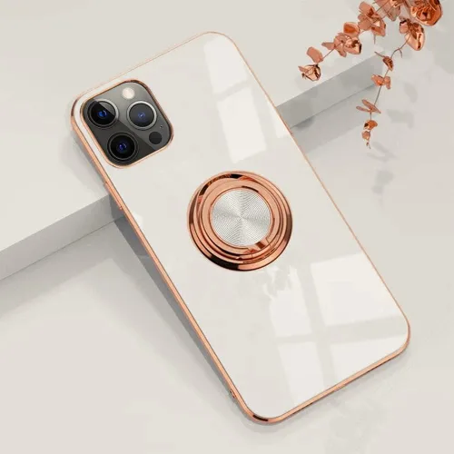 Miniatura 45 de Compatible con iPhone 11 Kickstand, anillo de rotación de 360 grados integrado con borde de oro rosa brillante que funciona con soporte magnético