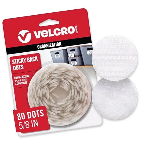 VELCRO Brand Puntos con adhesivo | Círculos redondos de velcro con parte trasera adhesiva | 5/8 pulgadas, paquete de 80 | Artes y manualidades,