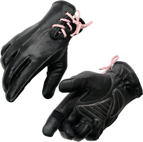 Milwaukee Leather MG7772 - Guantes de motocicleta para mujer con palma de gel y muñeca con cordones, compatibles con pantalla táctil, color