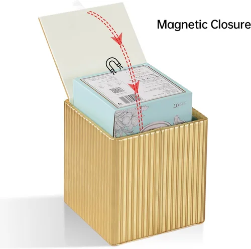 Miniatura 6 de Funda de Caja de Paños de Cuero PU Cuadrada, Soporte de Caja de Paños Rectangular con Cierre Magnético, Soporte de Paños Decorativo para Baño Dorado