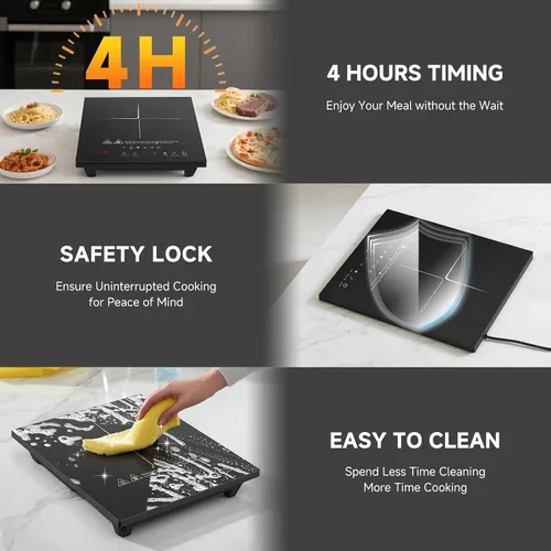 Miniatura 6 de AMZCHEF Placa de Cocción de Inducción Portátil: Quemador de Inducción de 74 Niveles de Temperatura con Sonda Digital, Quemador de Encimera de 1800W