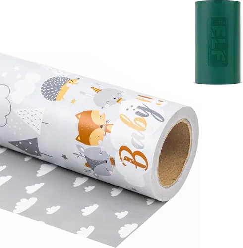 Miniatura 17 de WRAPAHOLIC - Papel de regalo reversible para bebé niña, mini rollo - 17 pulgadas x 33 pies - Diseño de bebé niña y rayas para baby shower, Bebita