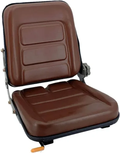 Asiento de tractor de suspensión de PVC con respaldo ajustable de 140° | Marrón | Se adapta a carretilla elevadora de excavadora, tractor, cargador