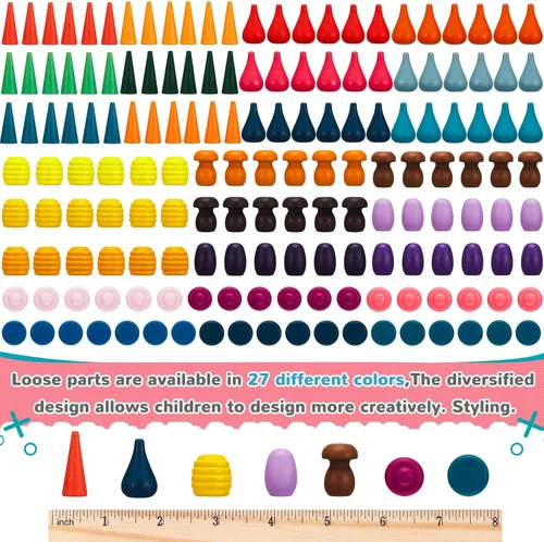 Miniatura 2 de Chivao Juego de materiales de juego de piezas sueltas, juego de juguetes de mandala de madera, juguetes sensoriales de madera, 27 colores arcoíris